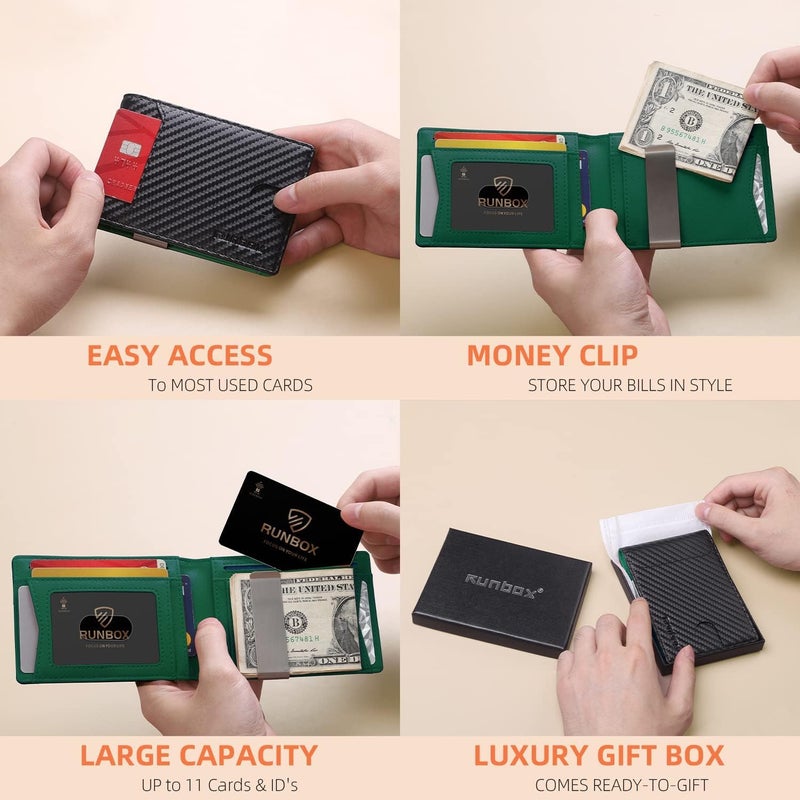 RUNBOX Money Clip Wallets for Men,Slim Leather Mens Bifold Wallet,RFID Blocking Front Pocket Wallet,Thin Credit Card Holder with Gift Box - Image 2
